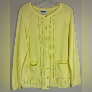 Vintage National Yellow Cardigan Pockets Cottage Grandma Soft L 0361